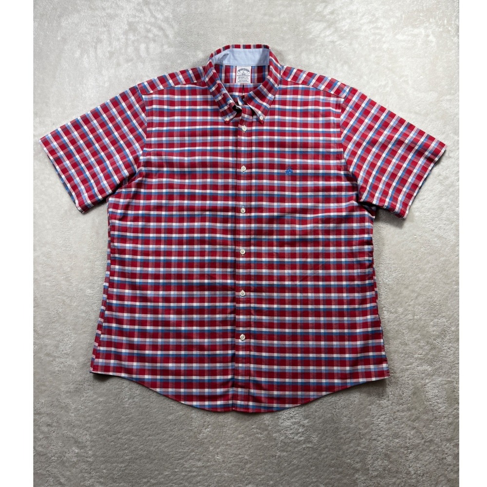 Brooks Brothers Mens Logo Regent Fit Non-Iron Plaid Shirt XL
